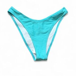 CUPSHE Aqua Blue Textured Ribbed High Cut Bikini Bottoms, Women's Size M